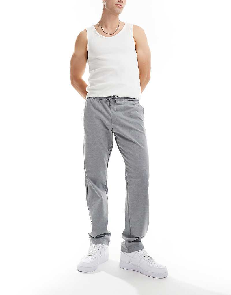 

Зауженные брюки серого меланжа Jack & Jones с поясом на кулиске
