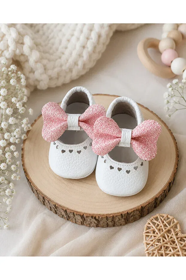 Детские мокасины для девочек с принтом Viela Gift Atelier, White With Pink Stones