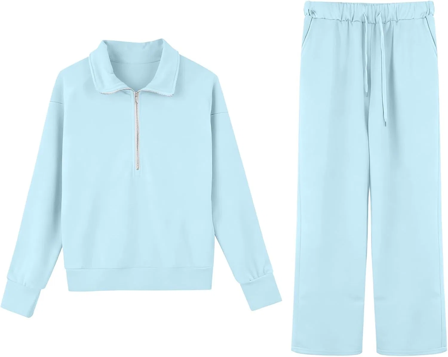 Женский спортивный комплект из худи с молнией и широких брюк, B-light Blue — фото 4