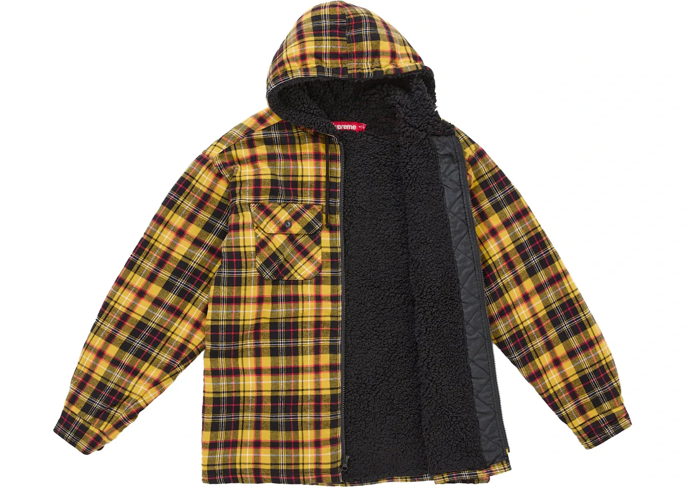 Мужская фланелевая рубашка-худи на молнии с принтом Supreme, Yellow — фото 2