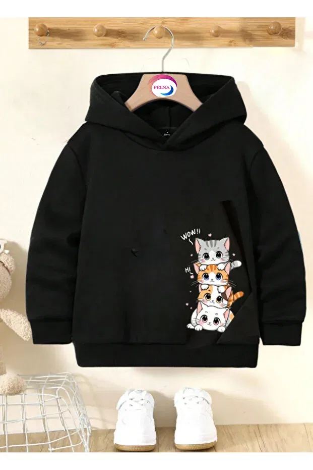 Детское худи для девочек с принтом Pelna, Blackcat
