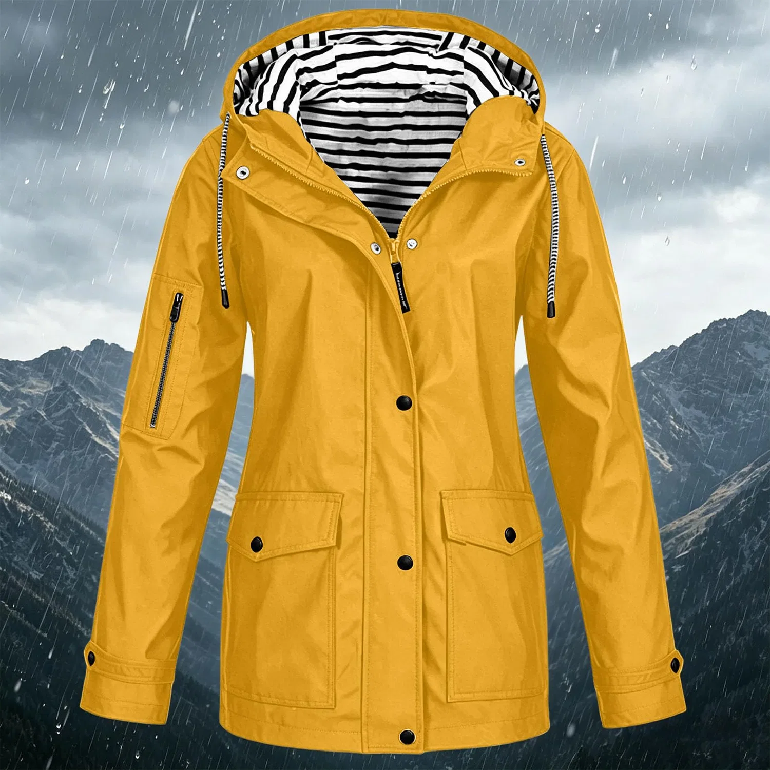Женская непромокаемая куртка с капюшоном, длинная, Softshell, A17 Giallo — фото 2