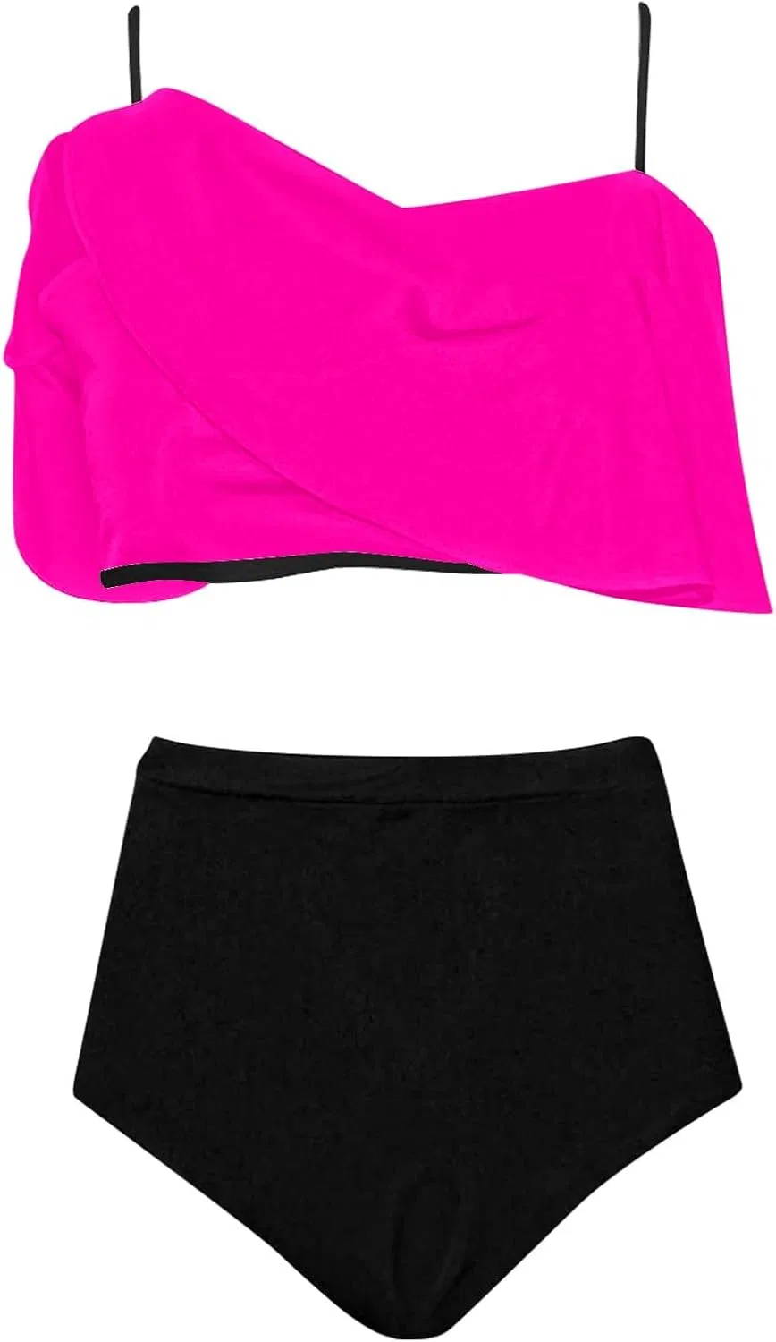 Женский бикини-комплект с рюшами и регулируемыми бретелями, Hot Pink — фото 3