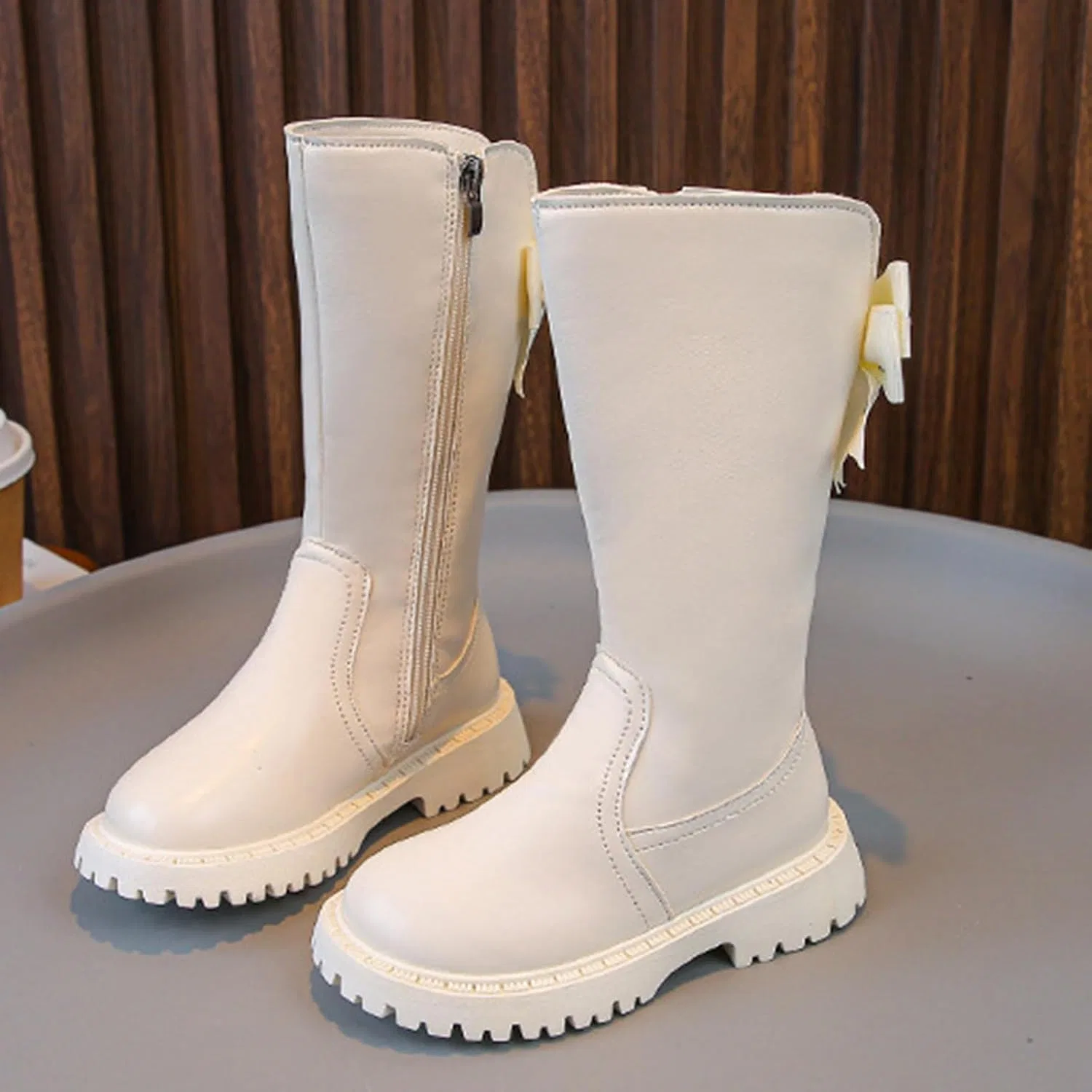 Детские сапоги для девочек с боковой молнией и бантом сзади, модель Princess Riding Boots, Beige — фото 4