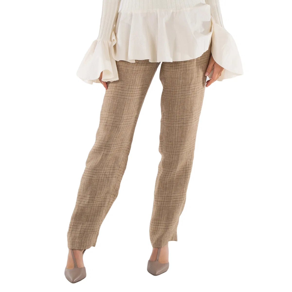 Брюки прямого кроя с принтом в клетку Prince Of Wales Check Linen Trousers Polo Ralph Lauren, Brown Glen Plaid