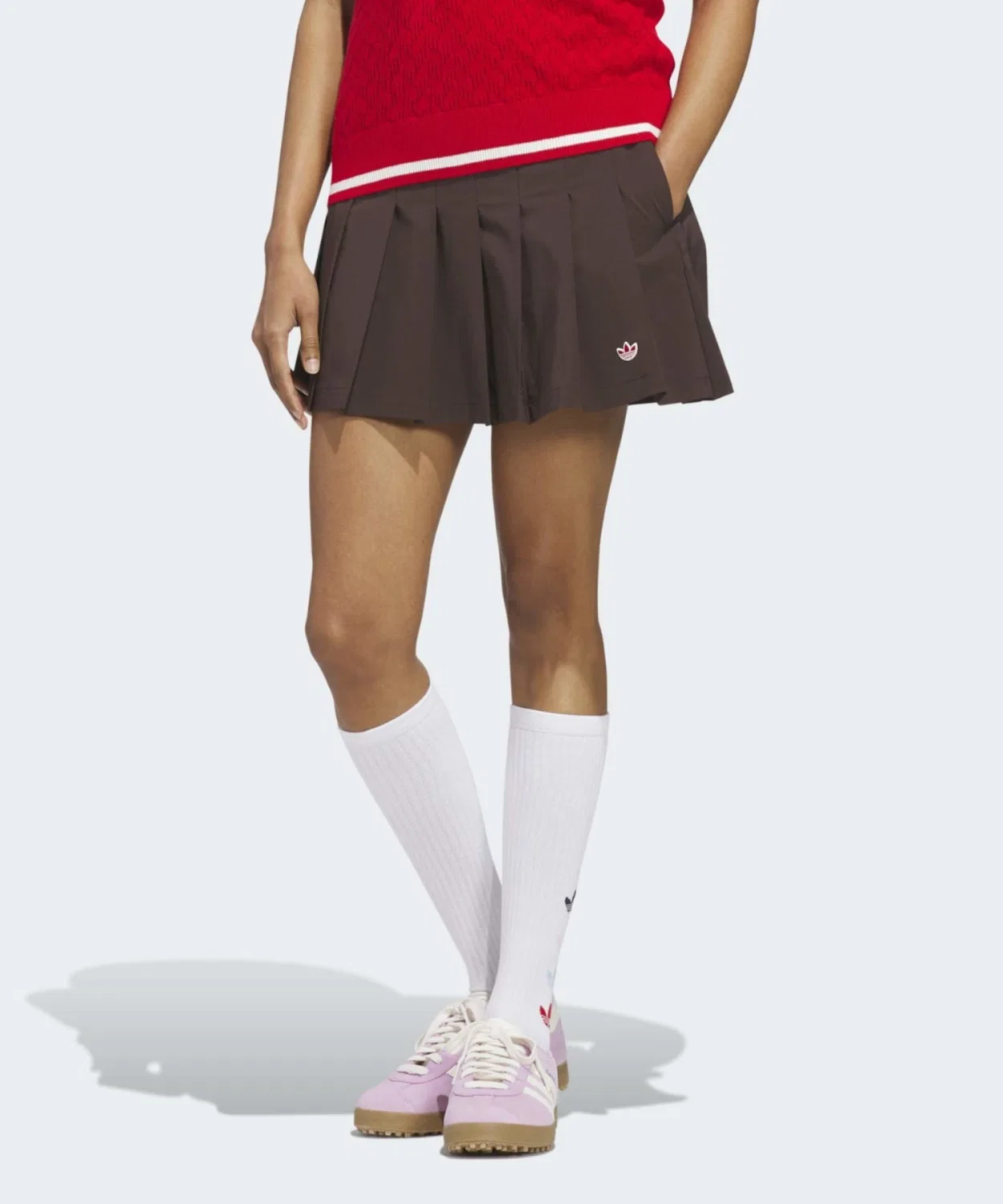 Женская плиссированная юбка с принтом Adidas Original Golf Pull-On Pleated Skirt, Dark Brown — фото 2