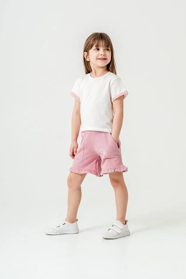 Детские шорты для девочек с принтом Floral Embroidered Mışıl Kids, Powder