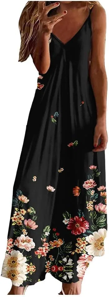 Женское летнее платье макси A-line, Black