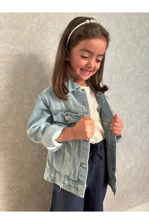 Детская джинсовая куртка для девочек с длинным рукавом Basics Babymjuk, Blue — фото 3