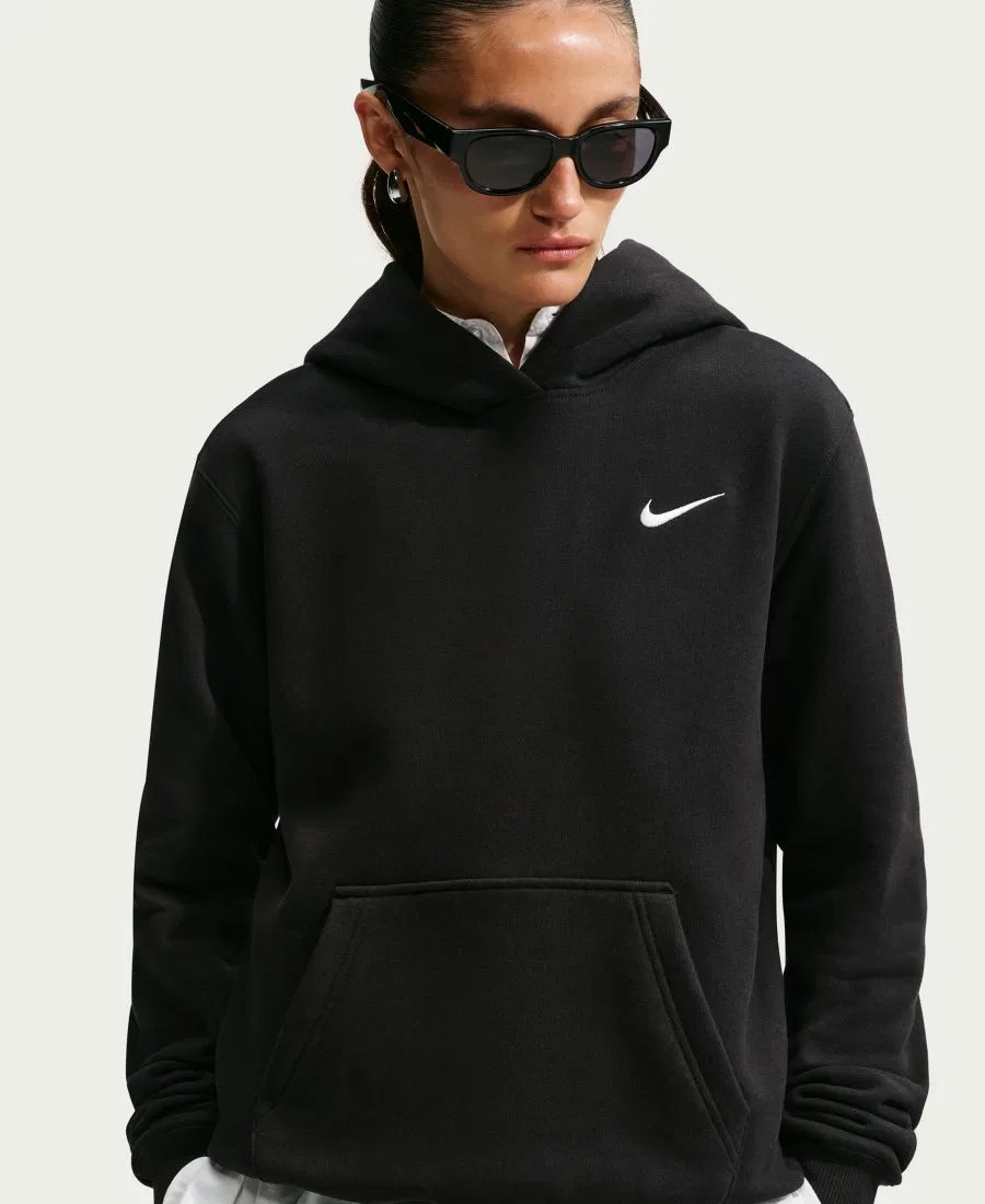 Худи Nike Studio Fleece с капюшоном, длинным рукавом и логотипом Swoosh, Total Black/Sail — фото 3