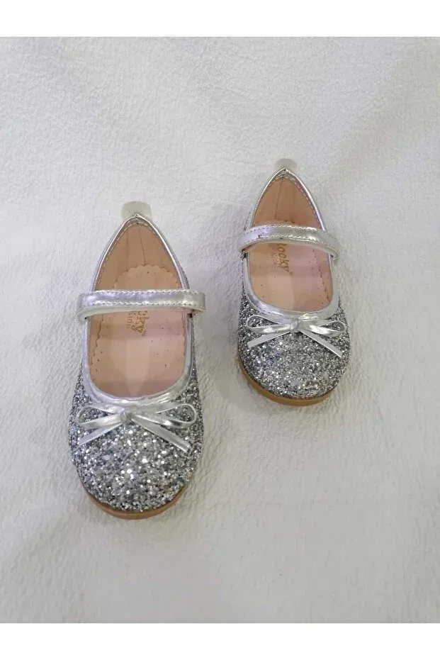 Детские балетки для девочек с бантом Özgür Kids, Silver — фото 4