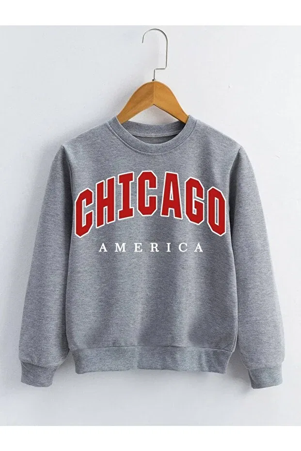Детские свитшот для девочек с принтом Chicago Lepold, Gray