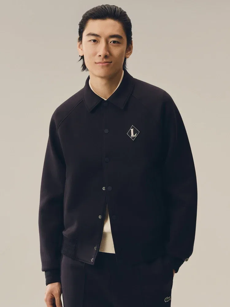 Джемпер LACOSTE с нашивкой, реглан, воротник, Navy