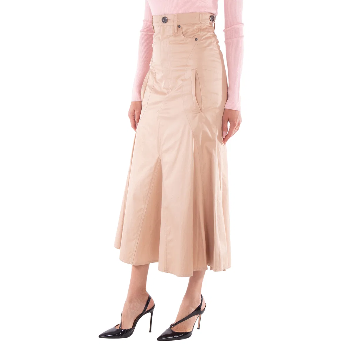 Юбка макси плиссированная Cotton Pleated Maxi Skirt Burberry, Pale Nude — фото 4