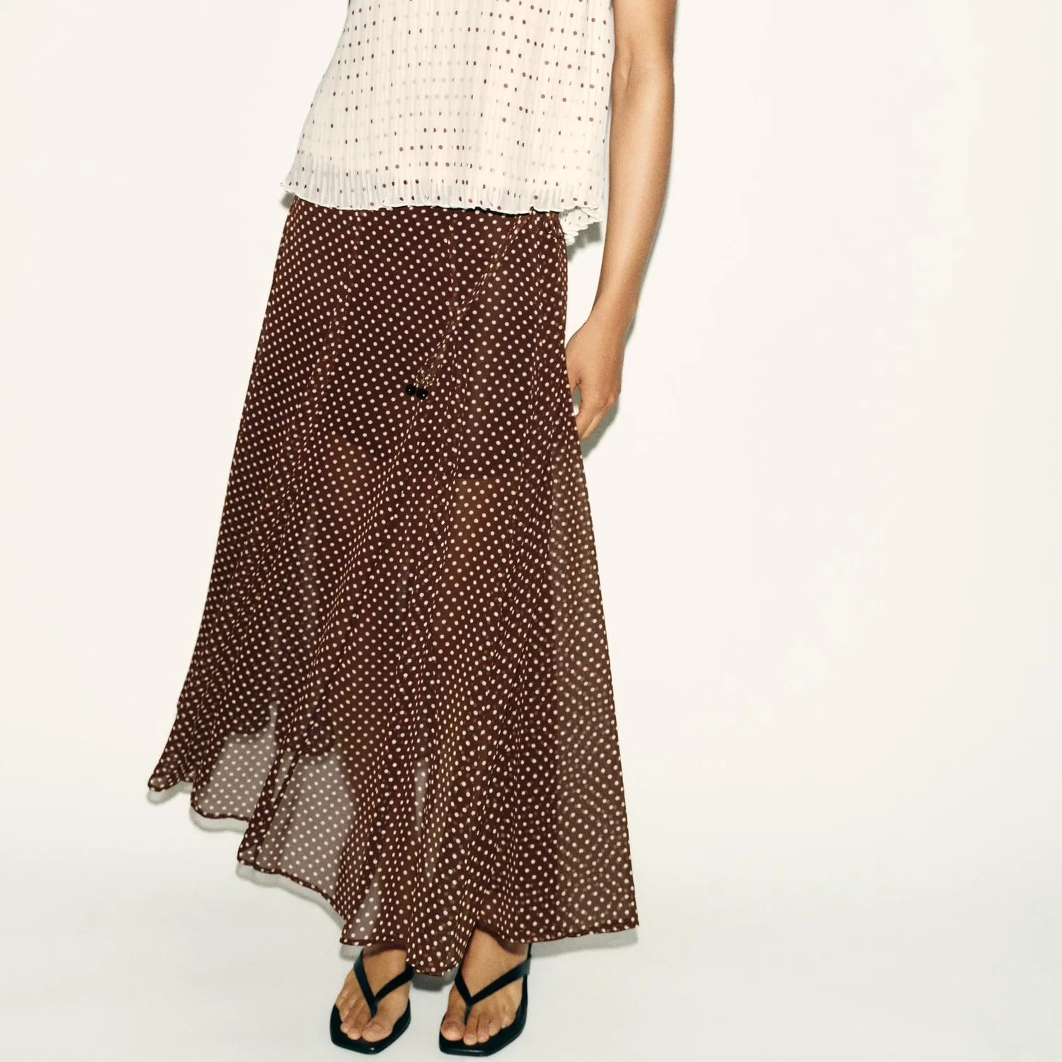 Женская длинная юбка повседневная Brown/Nude, ZARA — фото 4