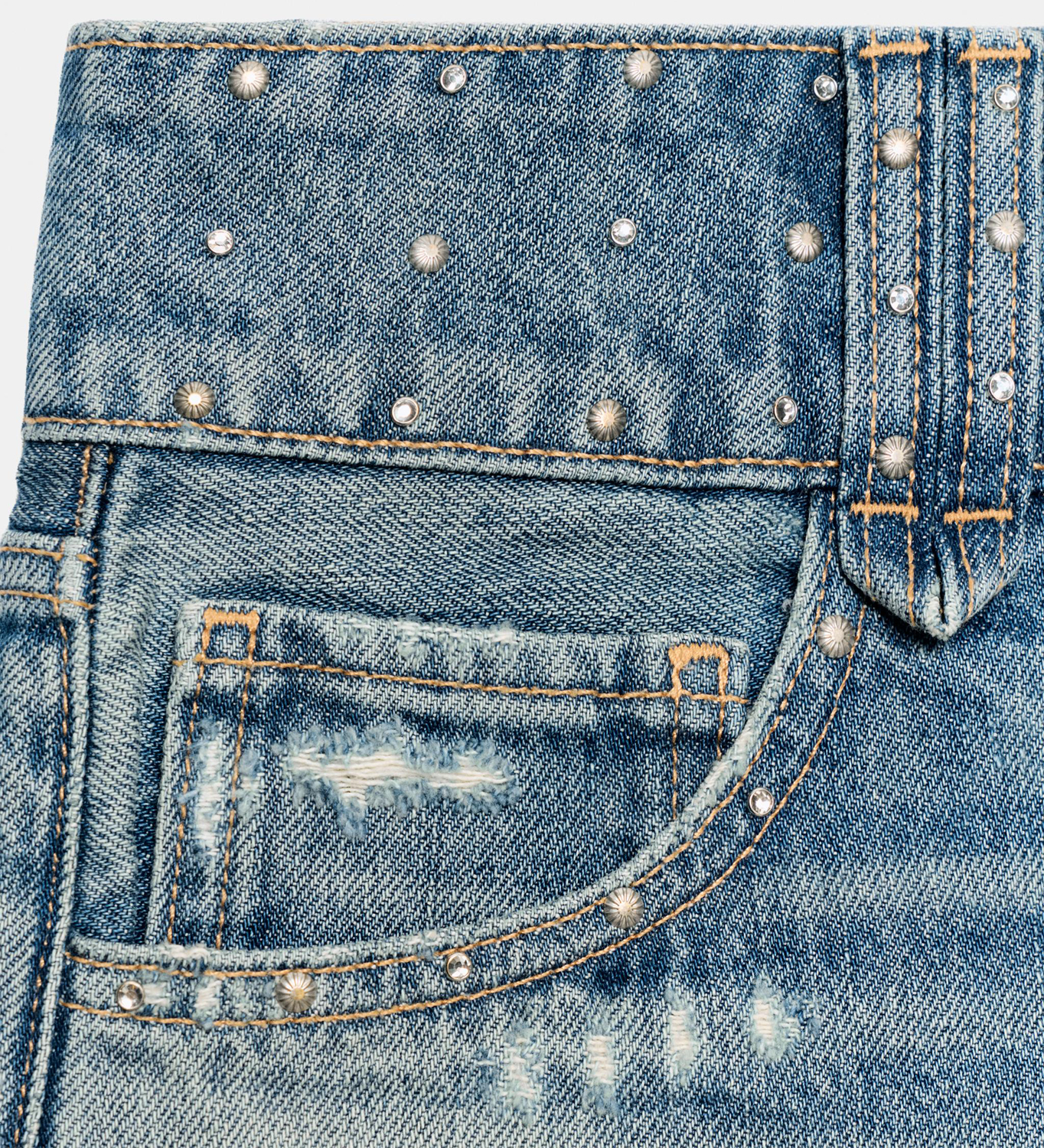 Шорты Zara TRF Mini Denim With Studs, индиго — фото 3