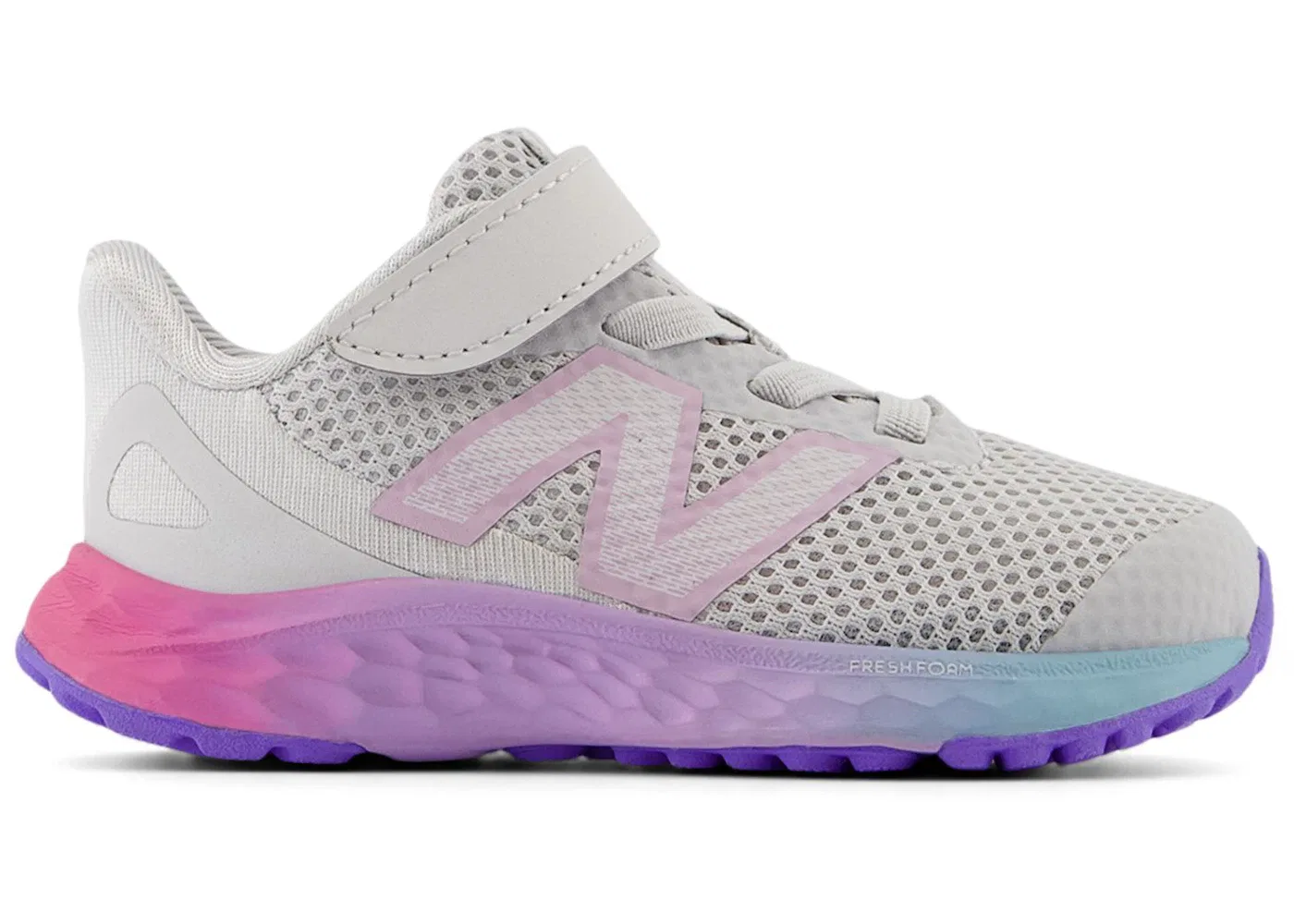 Детские кроссовки со шнуровкой New Balance Fresh Foam Arishi v4 Bungee Lace, Grey Matter Mid Century Pink Lilac Glo