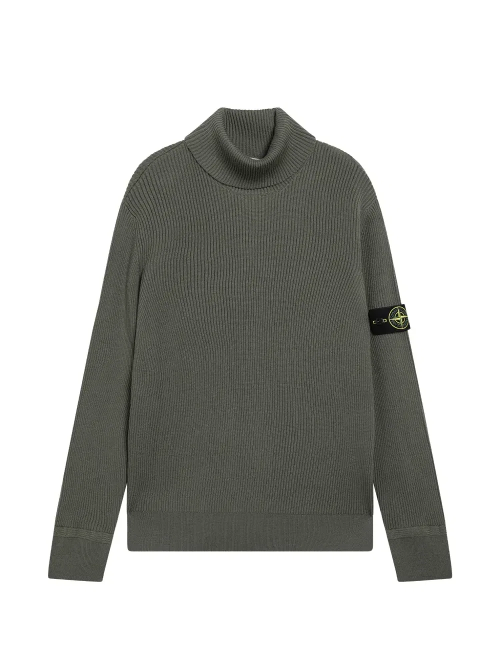 Свитер в рубчик с нашивкой Stone Island, зеленый