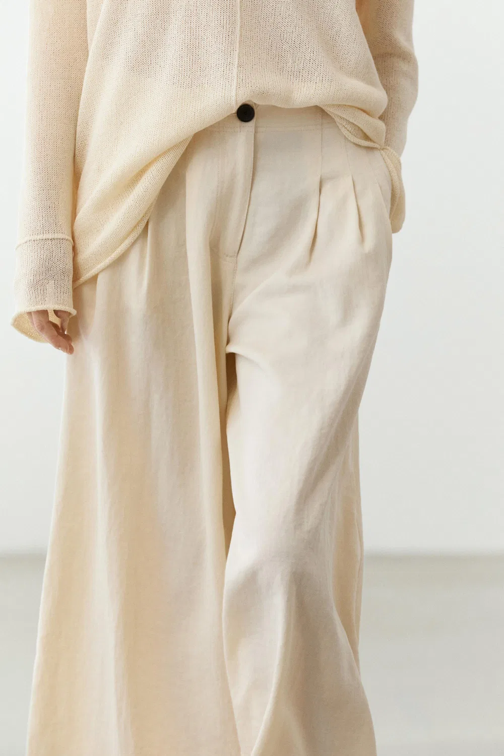 Брюки Massimo Dutti, укороченные, широкие штанины, кремовый — фото 3