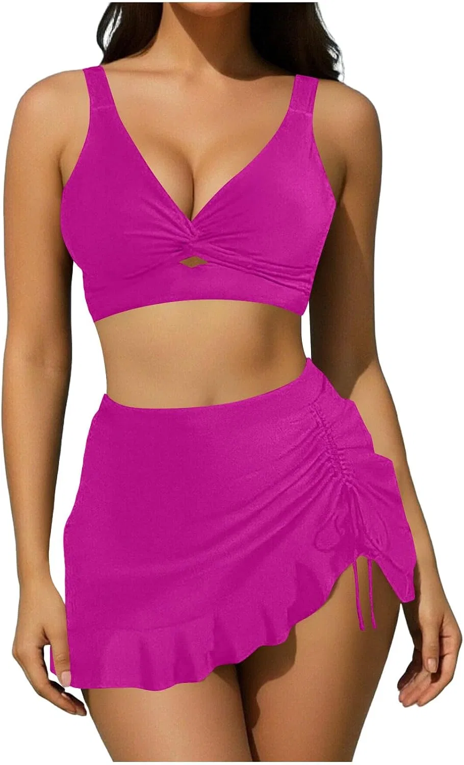 Женский танкини с завышенной талией и V-образным вырезом, Hot Pink