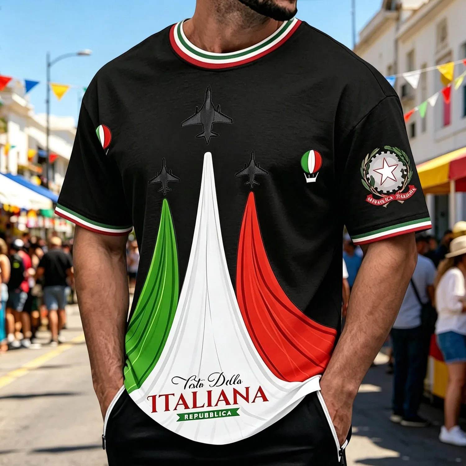 Мужская футболка с принтом Italian Liberation Day Commemorative, E-nero — фото 2