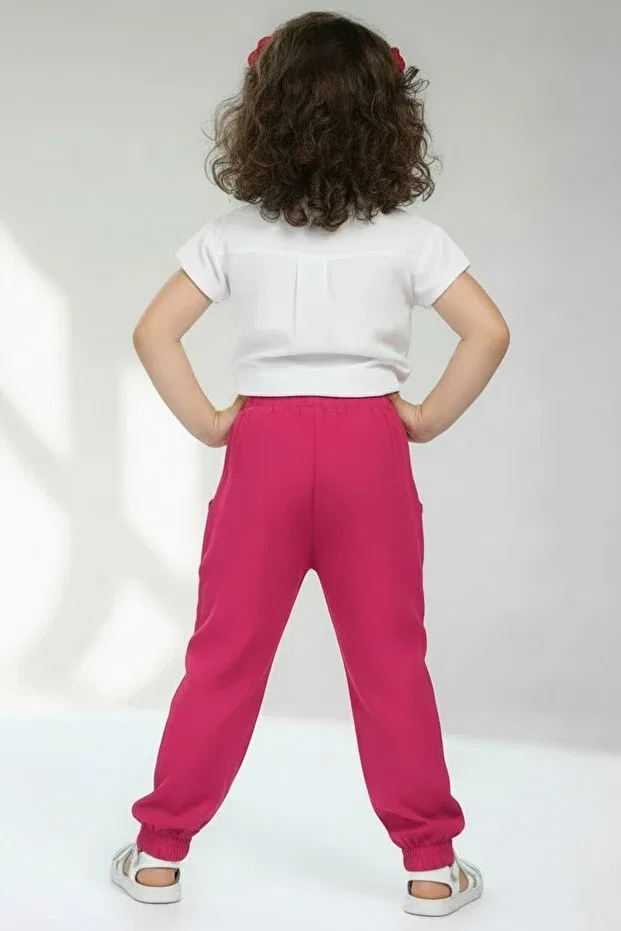 Детские брюки для девочек широкие на резинке Pitti, Fuchsia Pink — фото 3