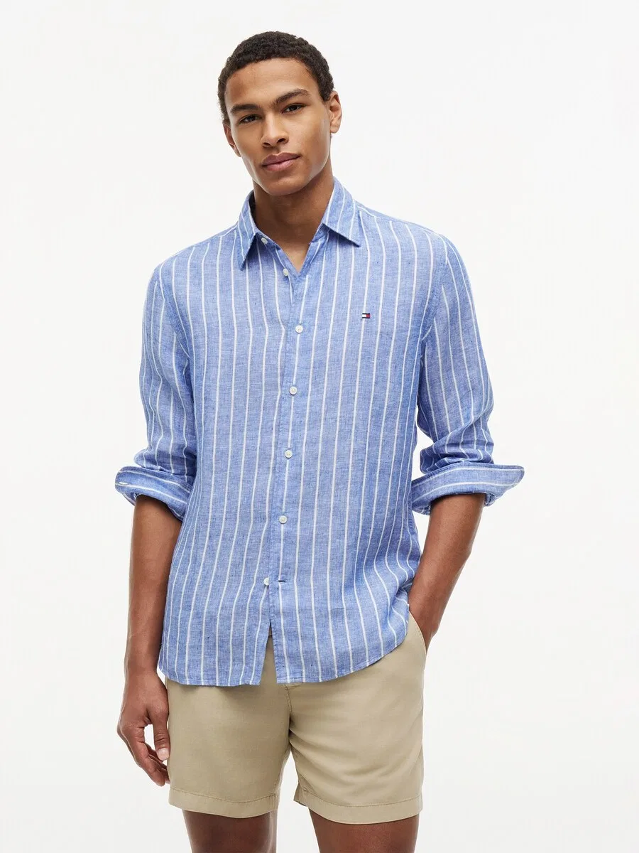 Рубашка TOMMY HILFIGER Regular fit Button Up Shirt 'Regular Fit Textured Stripe Pure' синего цвета — фото 2
