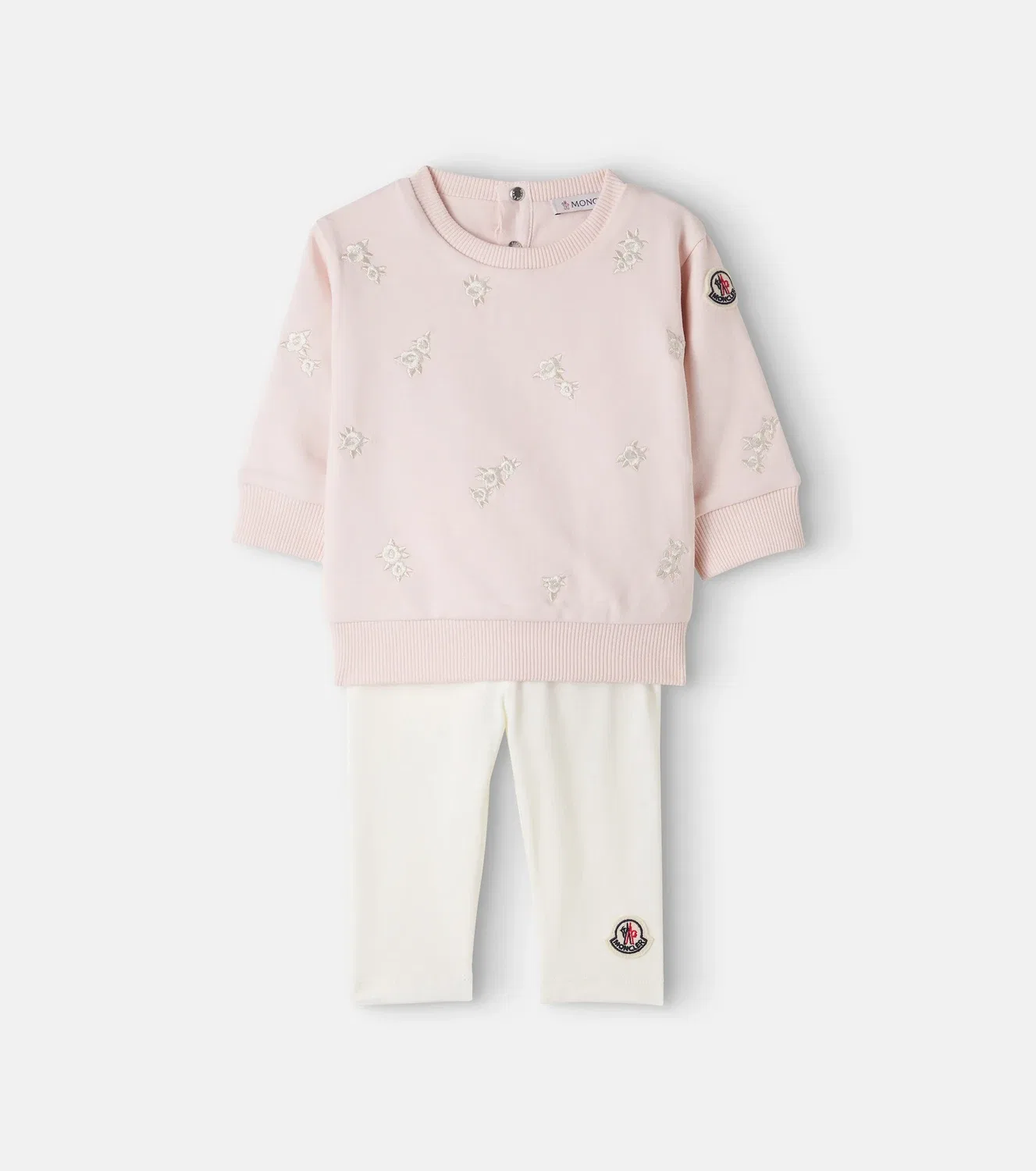 Комплект из свитшота с вышивкой и брюк из смесового хлопка Moncler Enfant, розовый