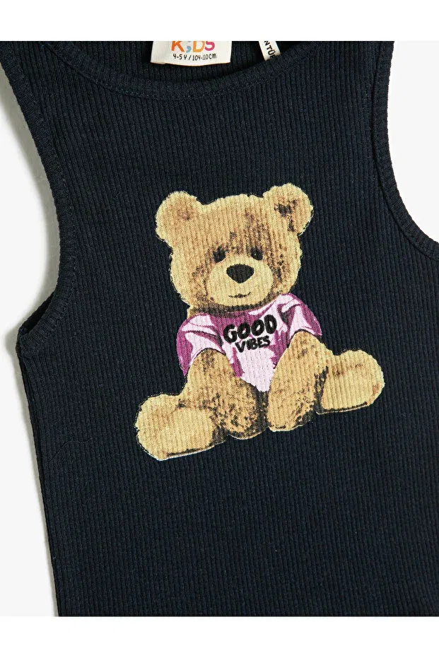 Детская майка для девочек с принтом Athlete crop sleeveless teddy bear printed slim fit Koton, Navy Blue — фото 3