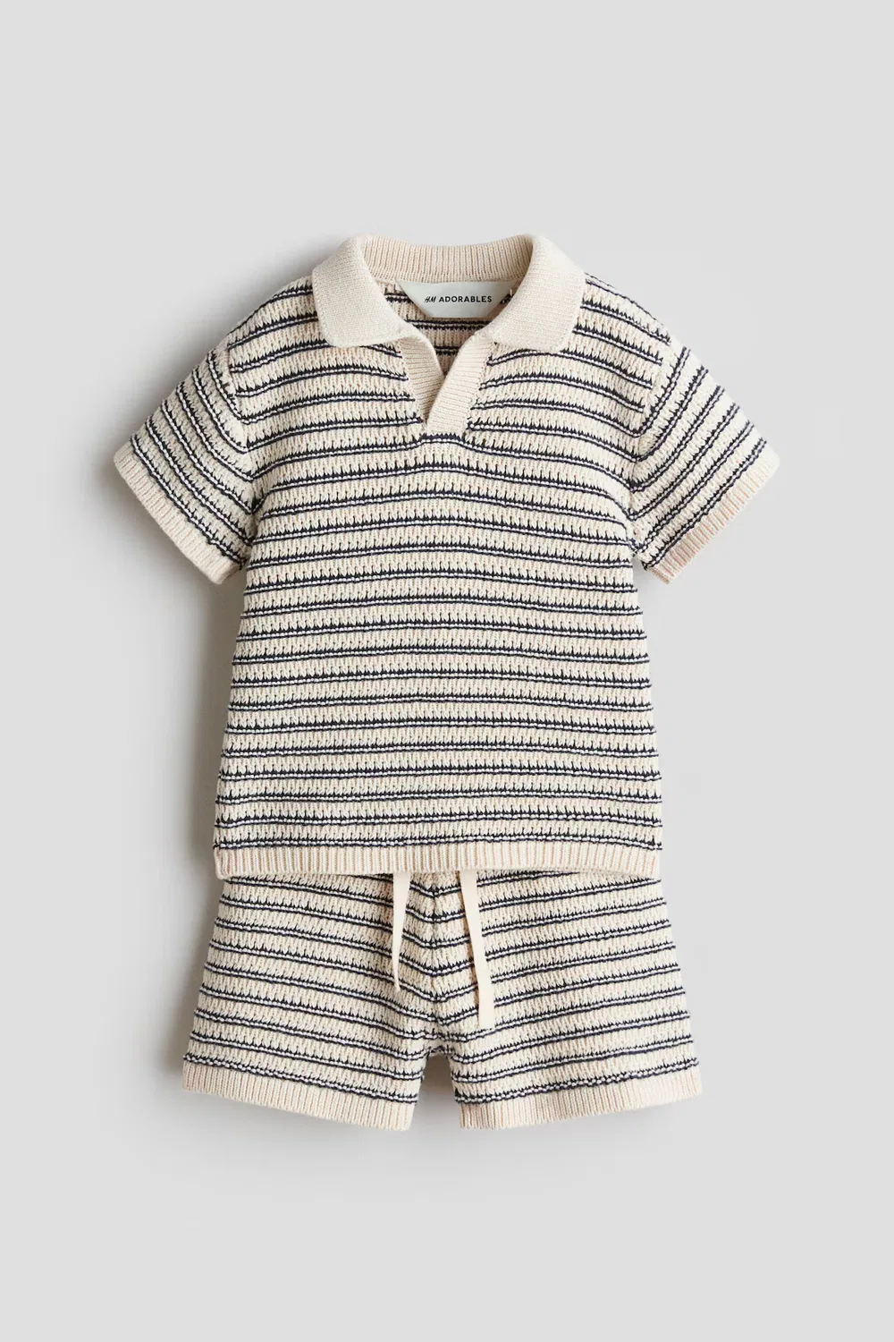 Комплект из двух предметов, изготовленный из хлопкового трикотажа H&M, Hellbeige/Schwarz Gestreift — фото 4