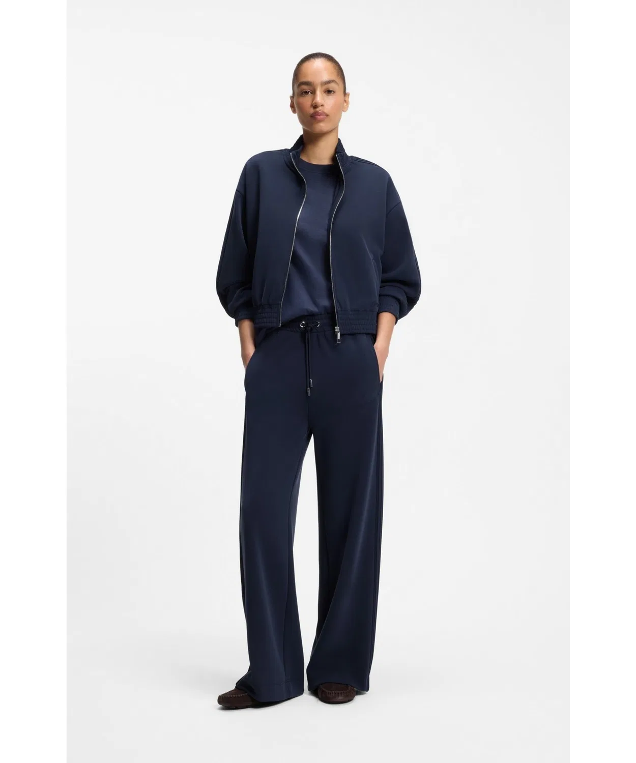 Женские широкие спортивные брюки с логотипом BOSS, Dark Blue — фото 3