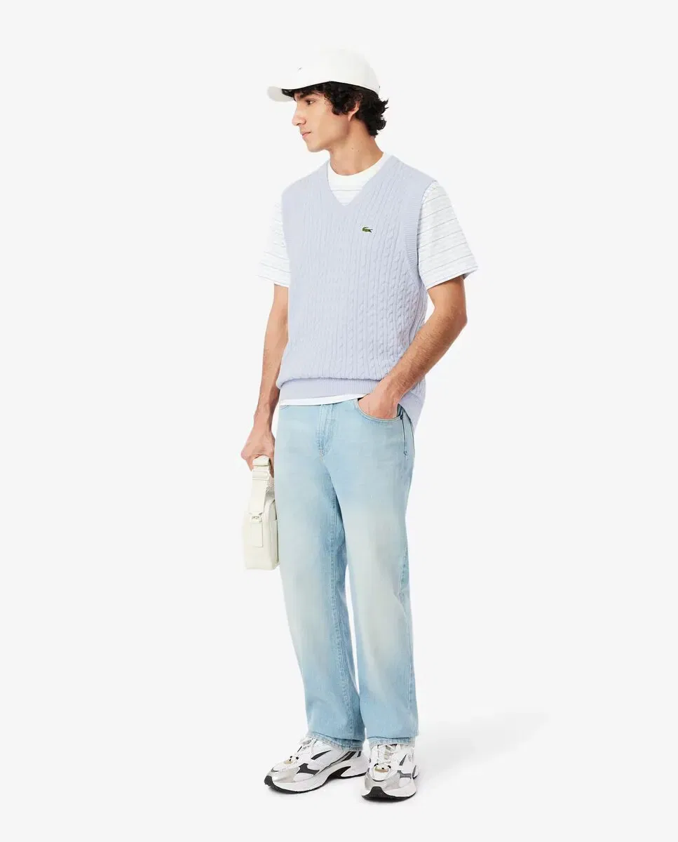 Мужской вязаный жилет с узором «косички» Lacoste, Azul Claro — фото 4