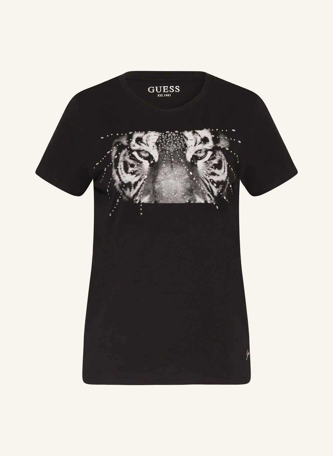 

Футболка тигровые глаза с драгоценными камнями Guess, черный