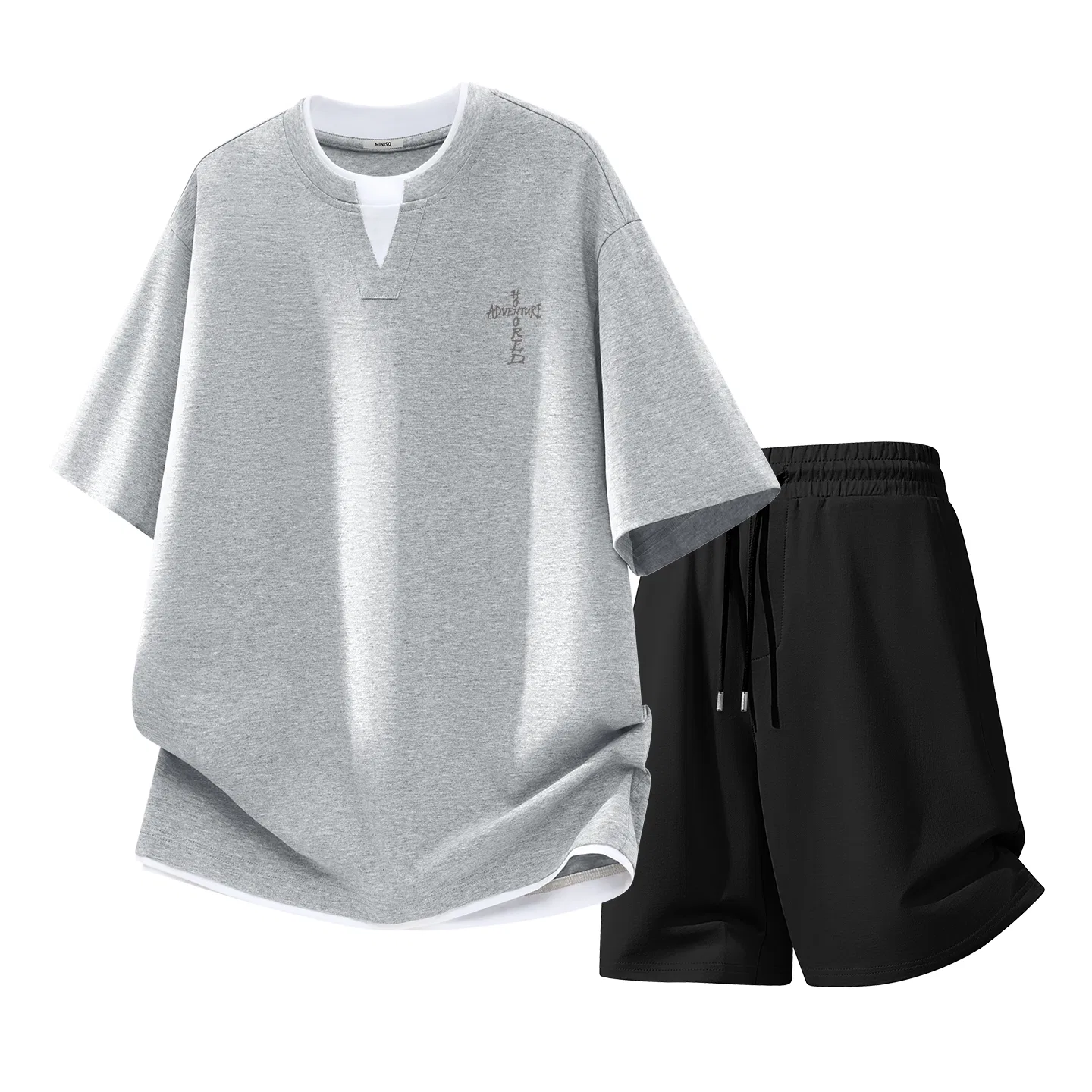 Комплект спортивной одежды детский Cross Dark Line Chest Logo MINISO, Heather Gray + Black