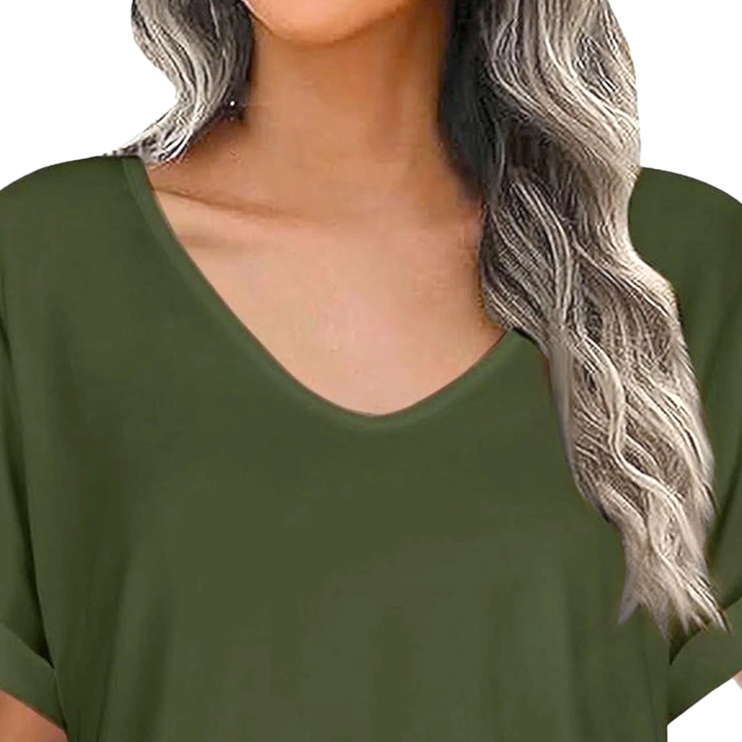 Женское летнее платье с V-образным вырезом T-shirt, Army Green — фото 2