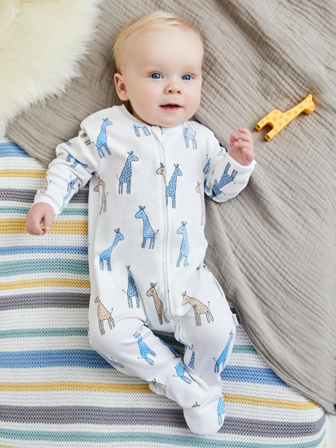 Боди-слип с зиппером JoJo Maman Bébé, белый с жирафом