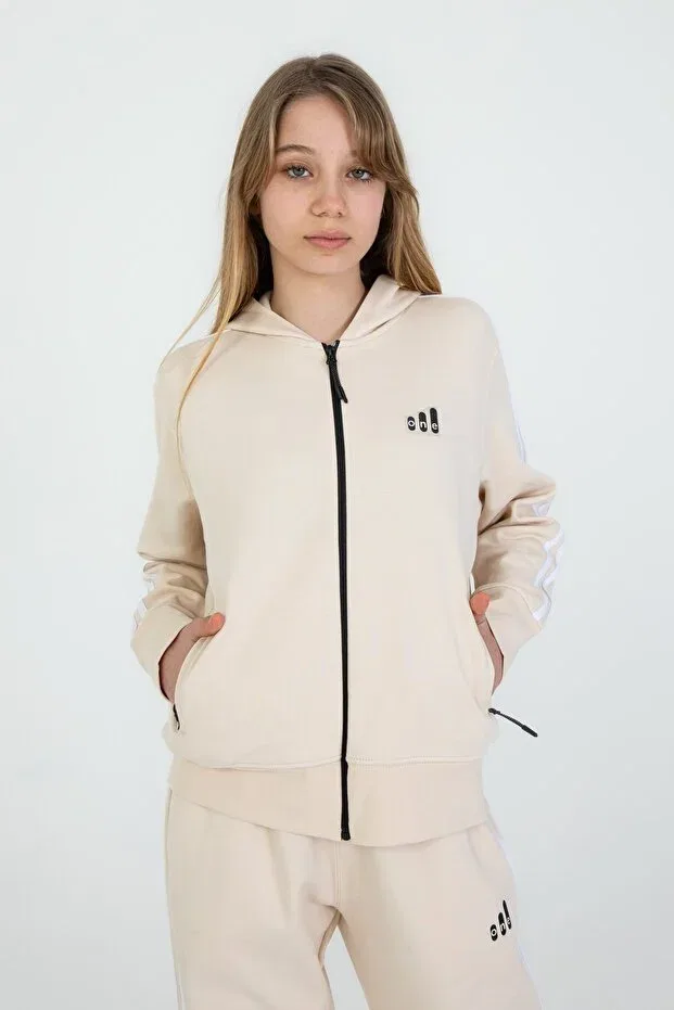 Детский спортивный комплект для девочек с капюшоном Basics Black One, Cream — фото 4