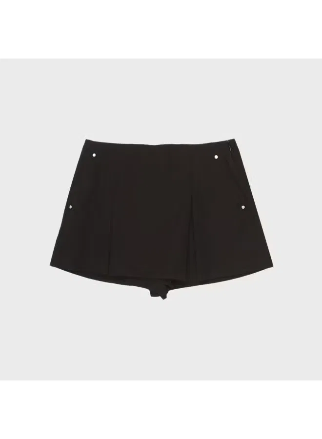 Шорты-юбка со складками и боковой молнией Zara, черный — фото 2