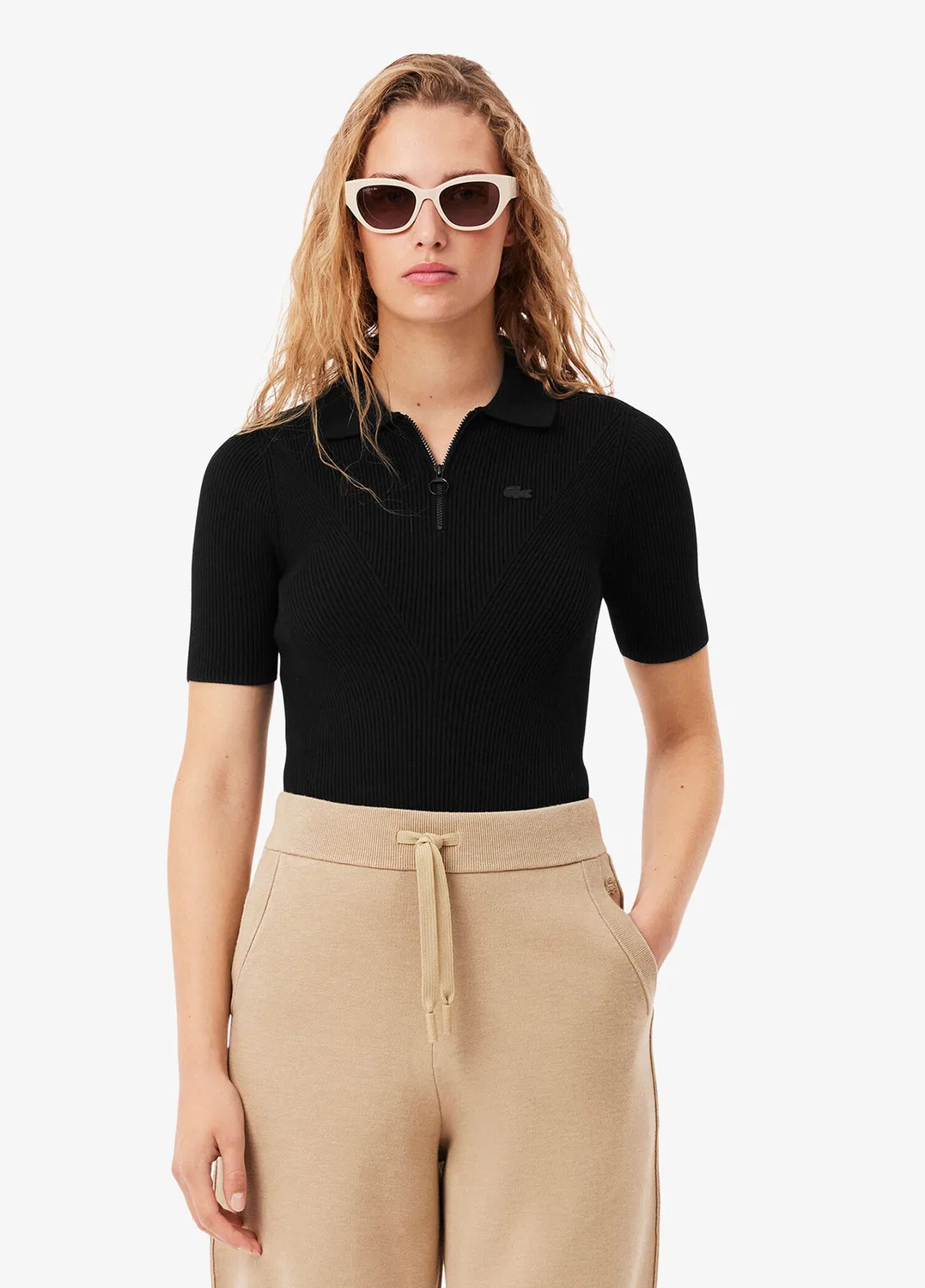 Трикотаж Lacoste Slim Fit с полузастежкой-молнией, черный