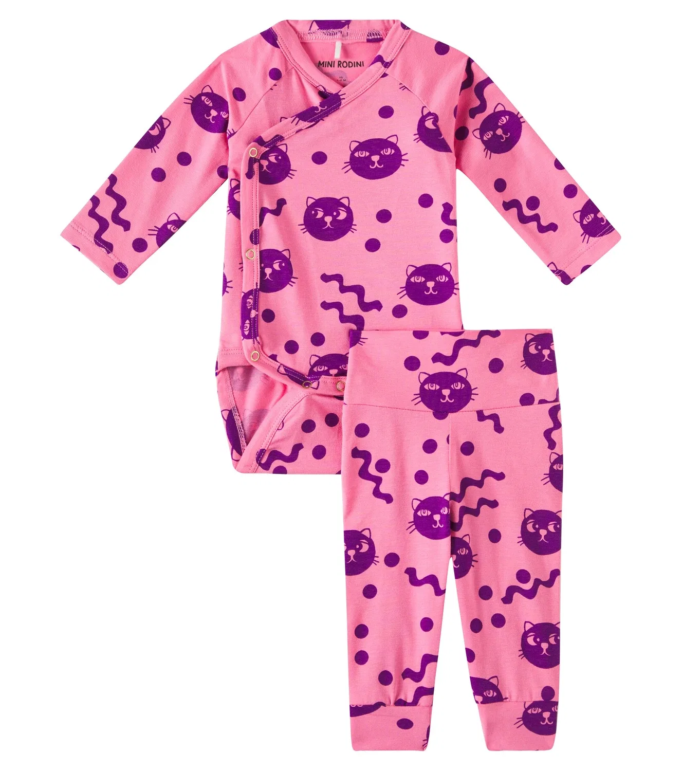 Комплект из боди и леггинсов с котятами Squiggly Mini Rodini, розовый