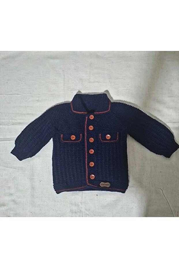 Детский кардиган с длинным рукавом Hand-Knitted baby boy navy blue cardigan Minohouse, Navy Blue