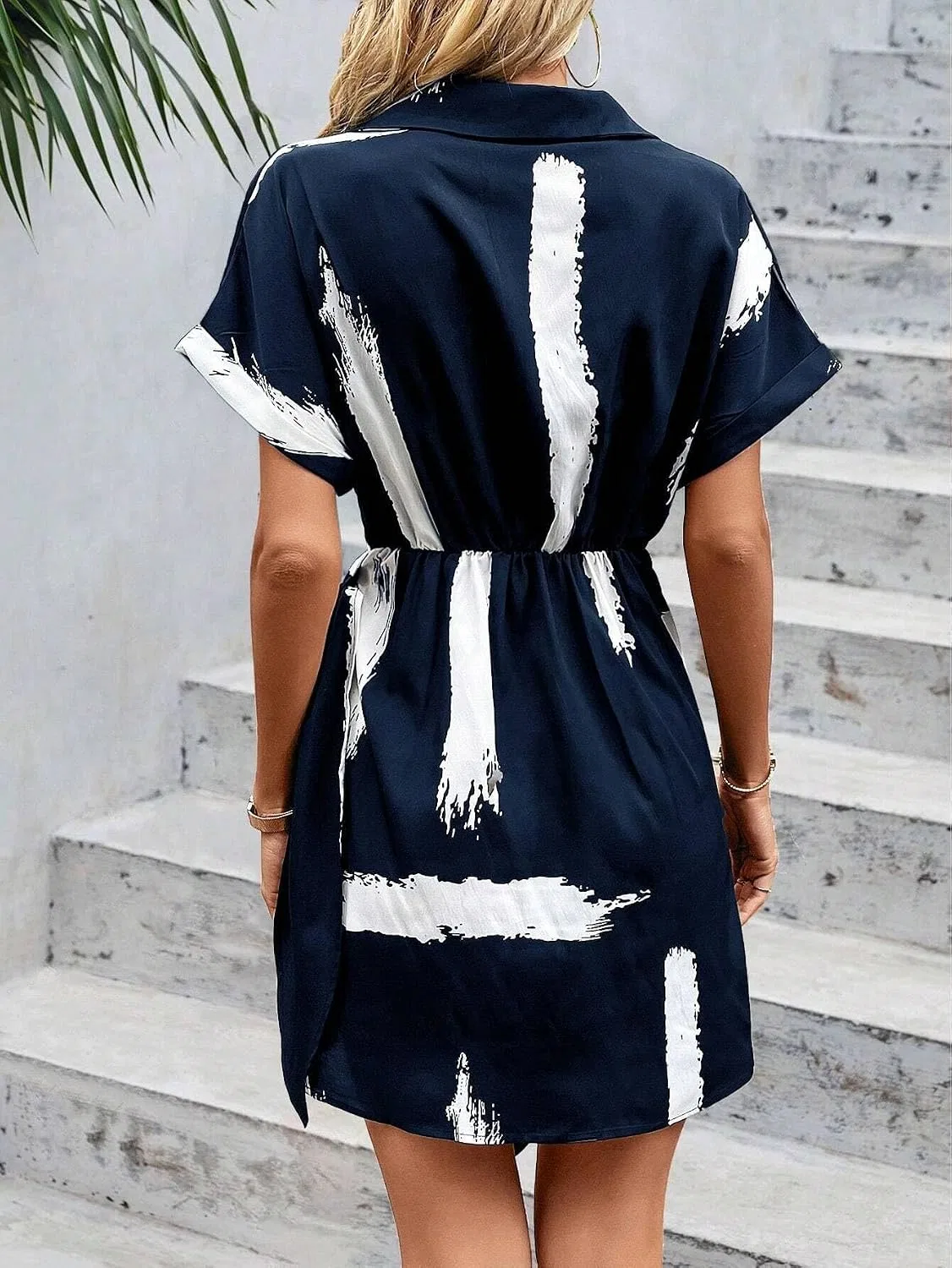 Женское летнее платье-рубашка с цветочным принтом, Navy Blue — фото 2