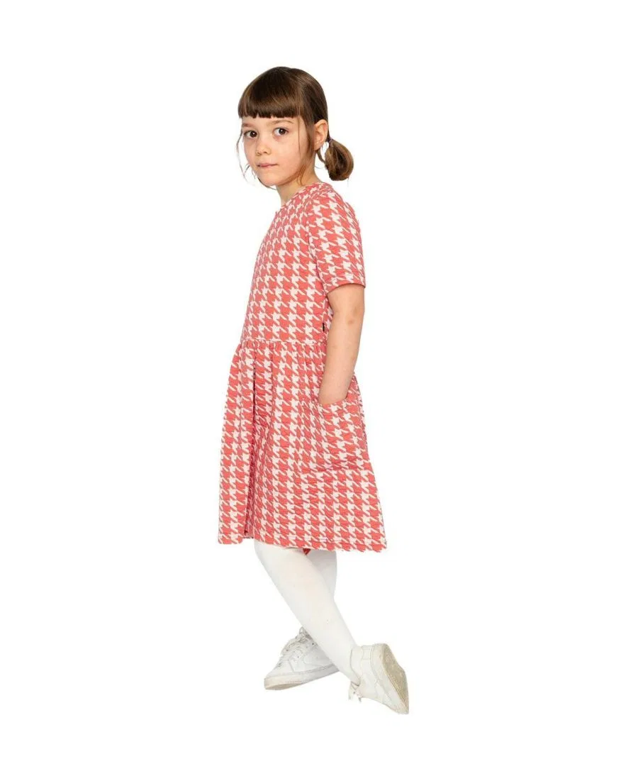 Платье с коротким рукавом из жаккарда с карманами Frosted Strawberry Deux par Deux, Pink And White Houndstooth — фото 3