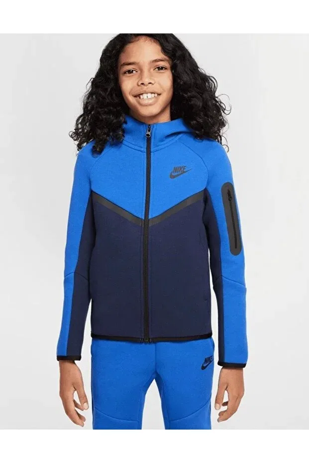 Детское худи для мальчиков с капюшоном Sportswear Tech Fleece Full-Zip Hoodie Nike, Navy Blue