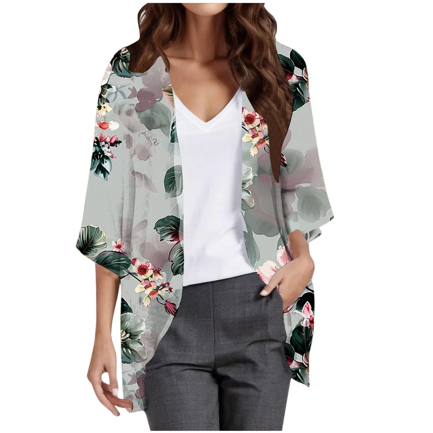 Женский кардиган с ажурным узором Boho Kimono, Grey