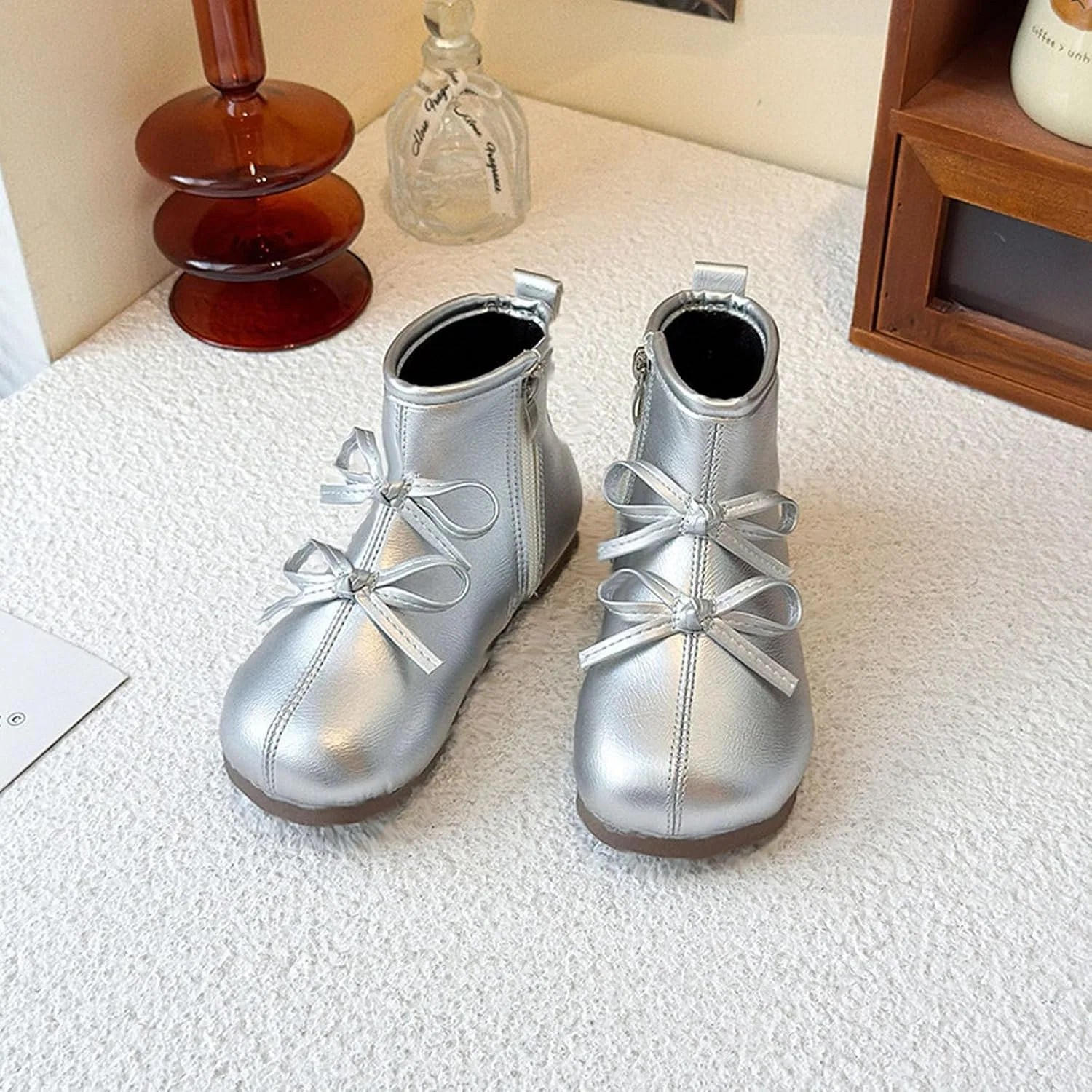 Детские ботинки для девочек с бантом Zzalalana, Silver — фото 3
