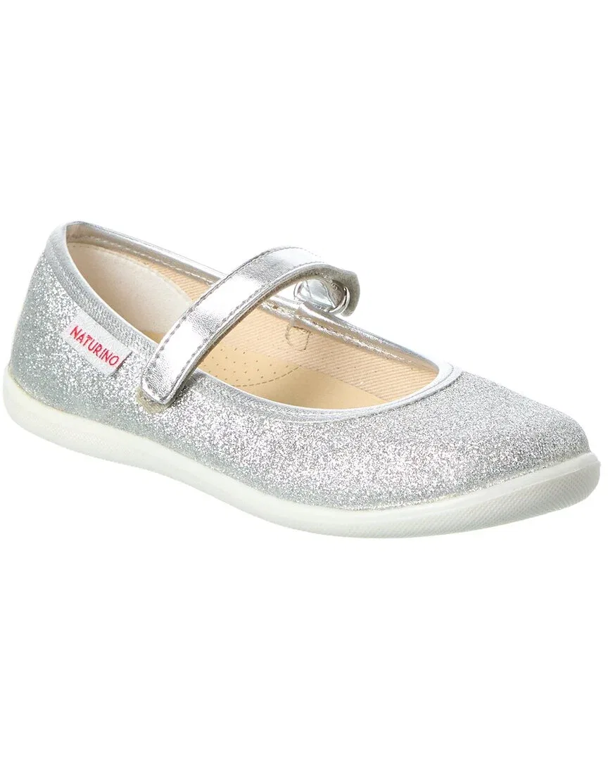 Детские кожаные балетки-слипоны с блеском Naturino Pavia 2 Glitter Leather Flat, Silver