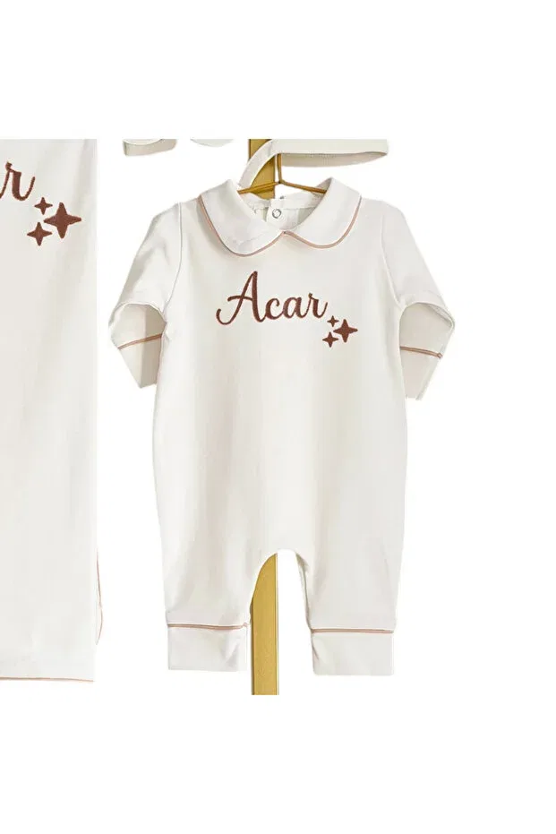 Детский комплект для новорожденных с принтом Combed Cotton Fabric Beige Piped Star Patterned Set Mis Bebe Minik Insanların Sarayı, Model-5 — фото 3