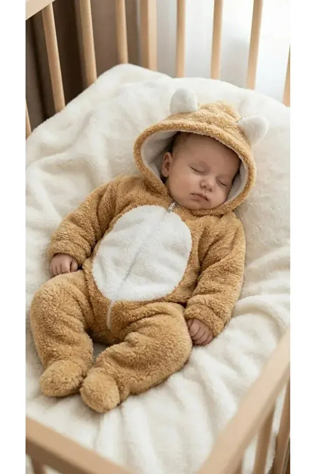 Детское боди-комбинезон с капюшоном Named Plush Baby Romper Bebek_Iklimi, Brown — фото 3