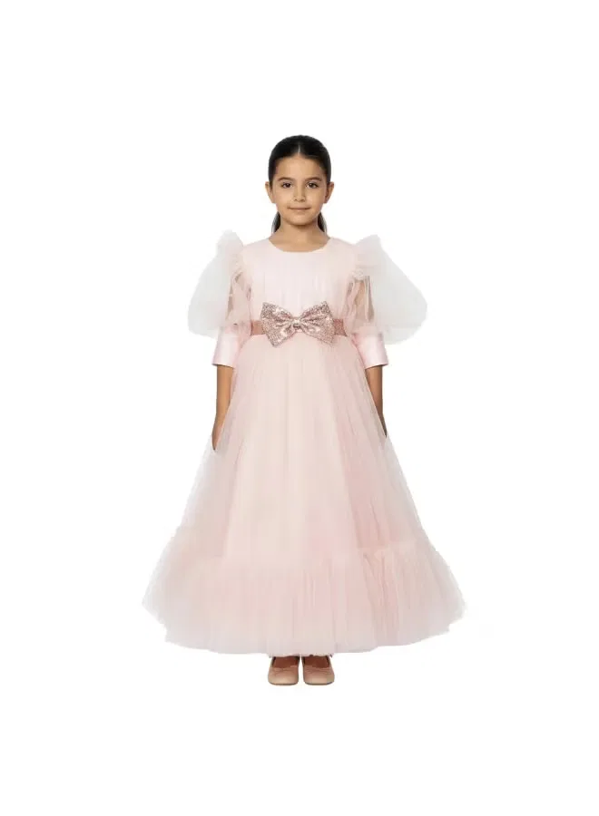 Платье с пышными рукавами, модель Tulle puff-sleeve, D'Daniela, светло-розовый — фото 2